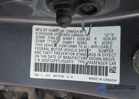 2020 Honda Civic Lx z USA, uszkodzony, nr VIN 2HGFC2F67LH522912